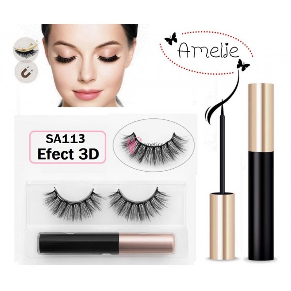 Gene false Amelie Effect 3D tip banda 1 pereche cu Magnet Cod SA113 + Adeziv cu magnet